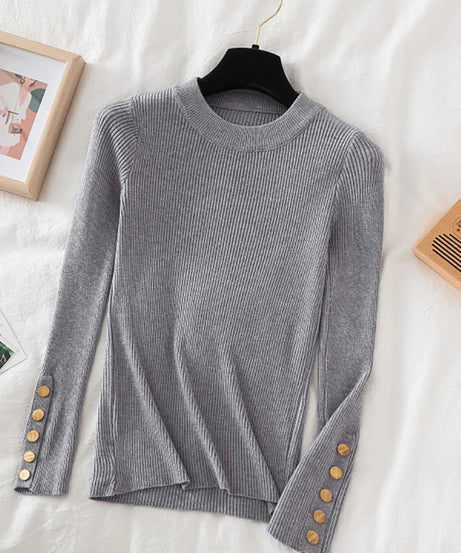 2025 women thick sweater pullovers khaki casual autumn winter button o-neck chic sweater female slim knit top soft jumper tops
