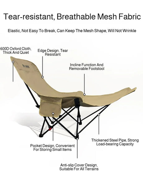 Portable Folding Chair Folding Recliner Curved Headrest Comfort Experience Easy Storage Lunch Foldable Recliner With Leg Rests