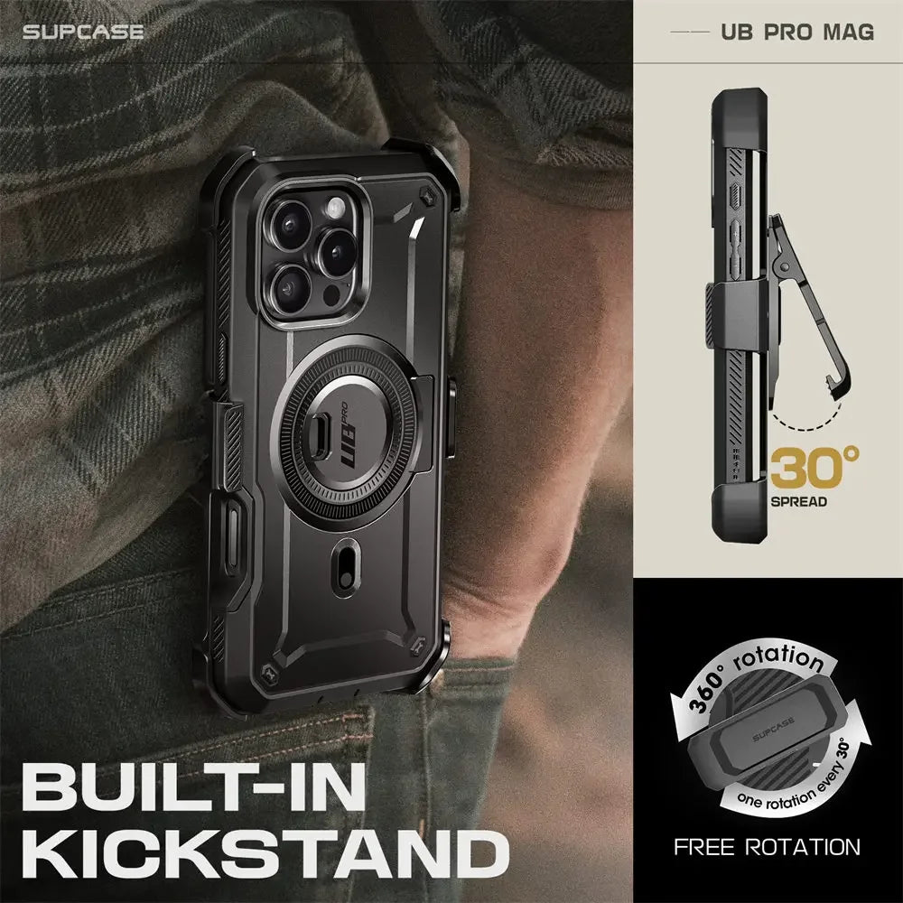 For iPhone 16 Pro Max Case 6.9“ 2024 SUPCASE UB Pro Mag Full Body Rugged Phone Case with Built-in Screen Protector Belt-Clip