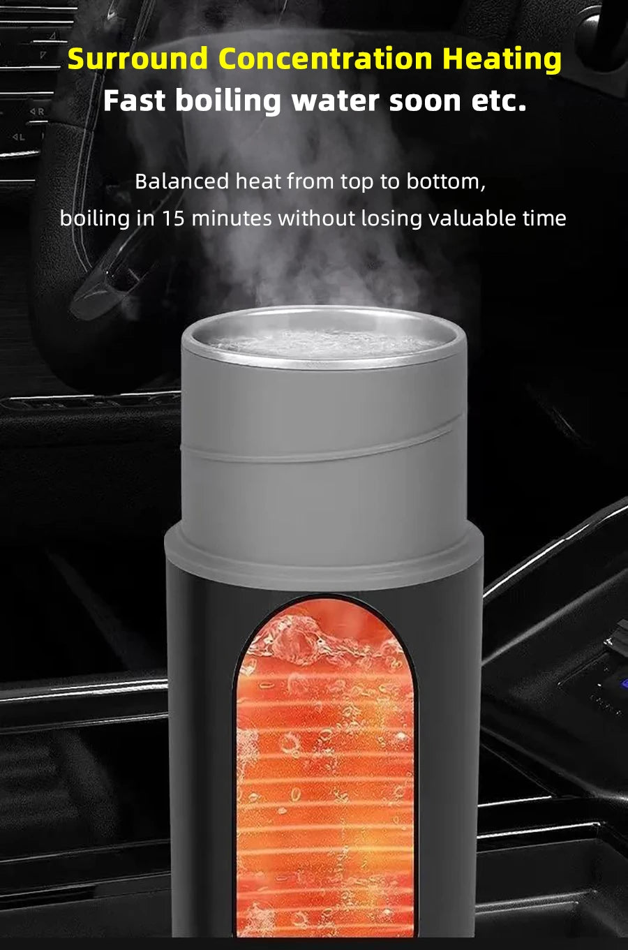 Electric Kettle 12V24V Portable Car Heating Cup 500ml Travel Heating Touch Screen Intelligent Adjustable Temperature Thermal Cup