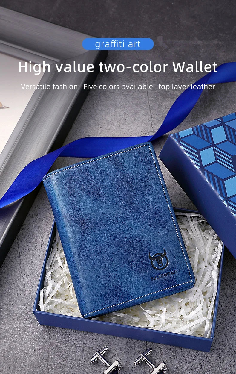 BULLCAPTAIN New 100% Leather Men's Wallet High Quality Product Leather Men's Wallet Multifunctional Card Slot Short Wallet QB017