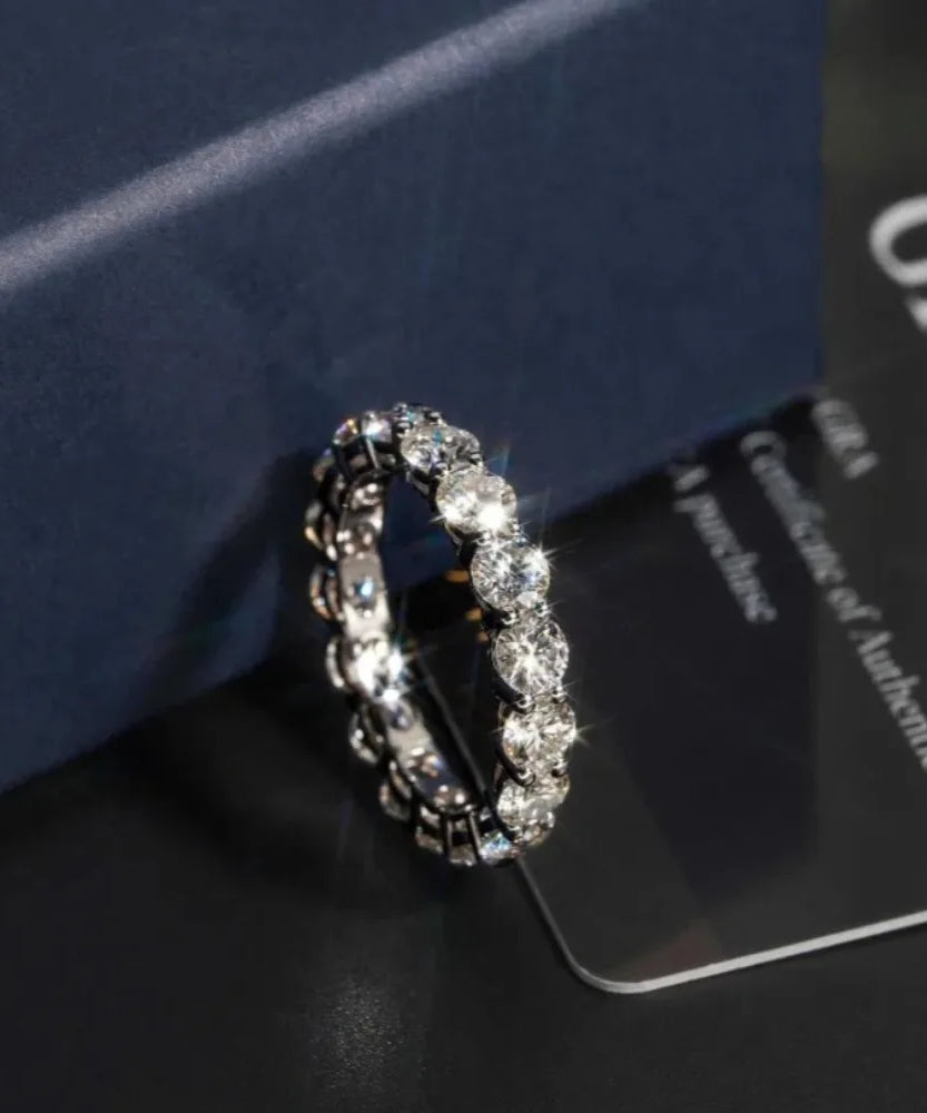 FEOBUR 7ct 5mm D Color Moissanite Ring with Certificate Women S925 Sterling Silver Full Diamond Wedding Eternity Band Jewelry