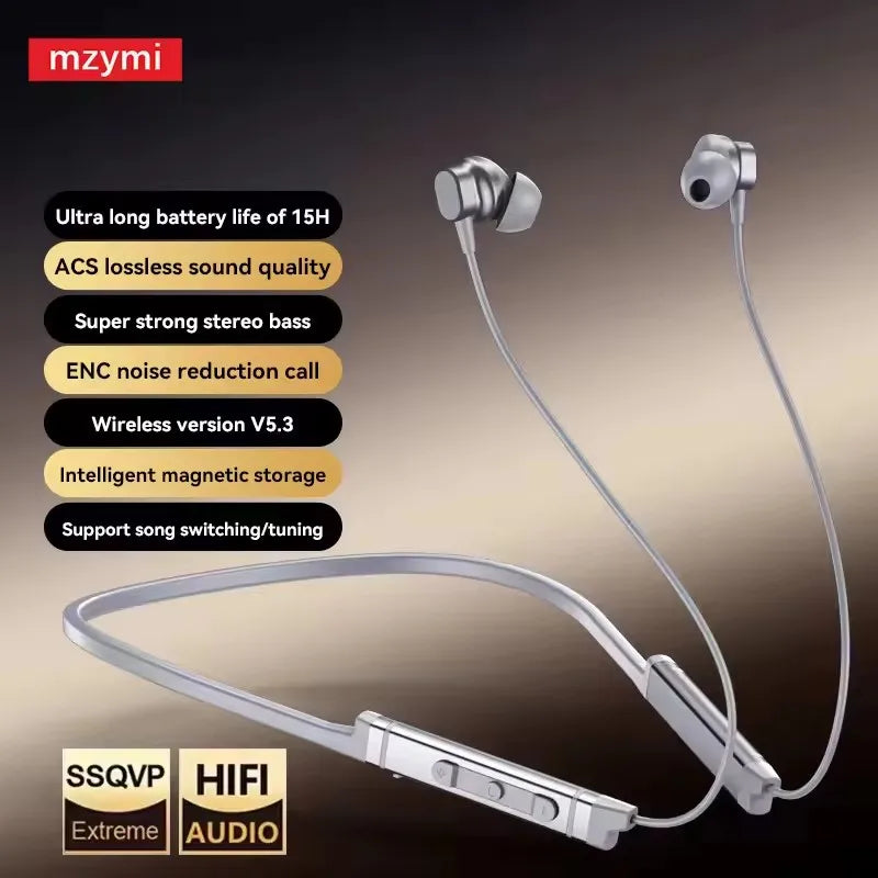MZYMI BS09 Neckband Earbuds Wireless Bluetooth5.3 Noise Reduction Headphones HiFi Stereo Earphones Waterproof Headset With Mic