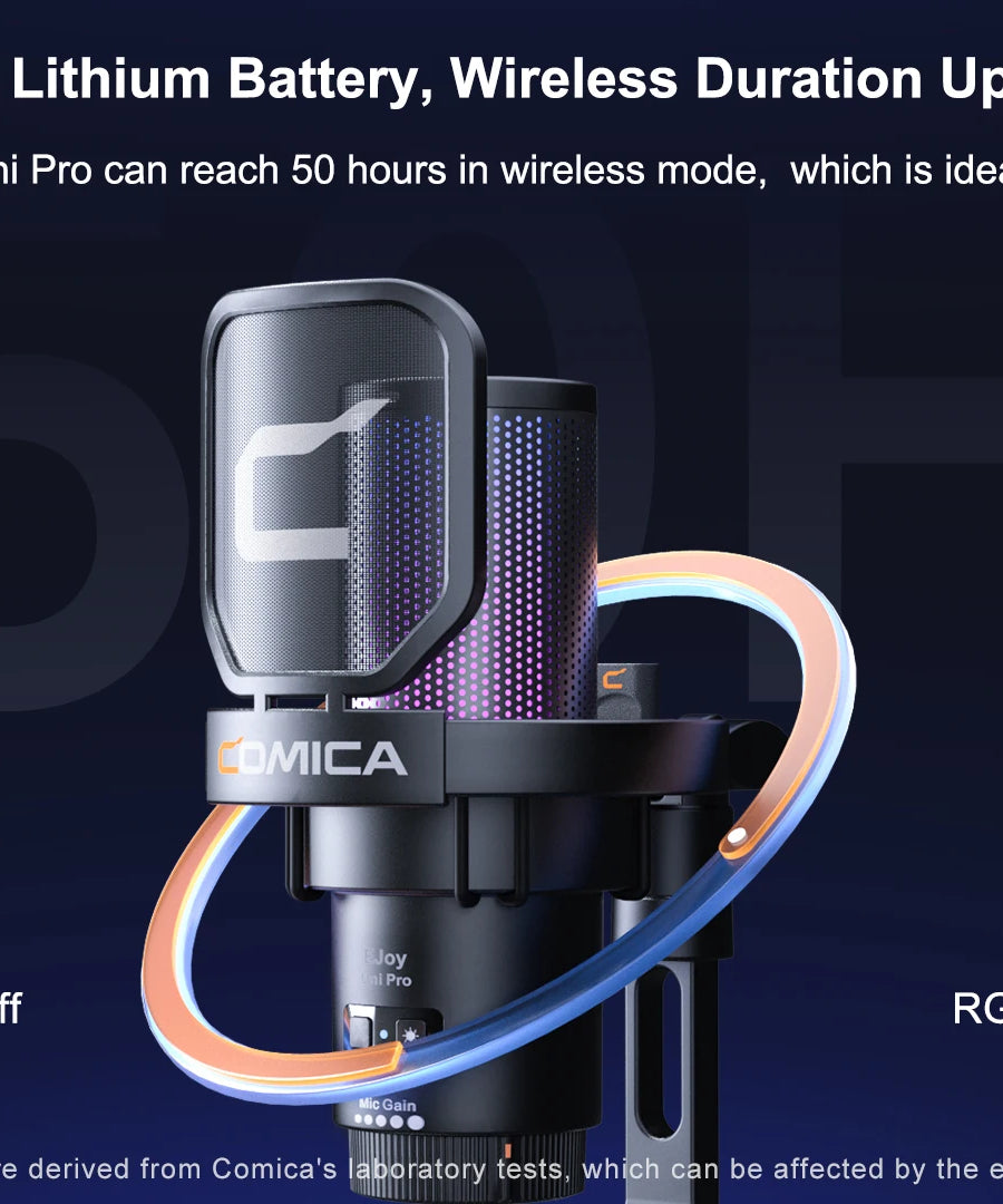 COMICA Uni Pro Wireless USB Gaming Microphone for PC Laptop Smartphone Noise Cancellation Condenser Mic with RGB Lights