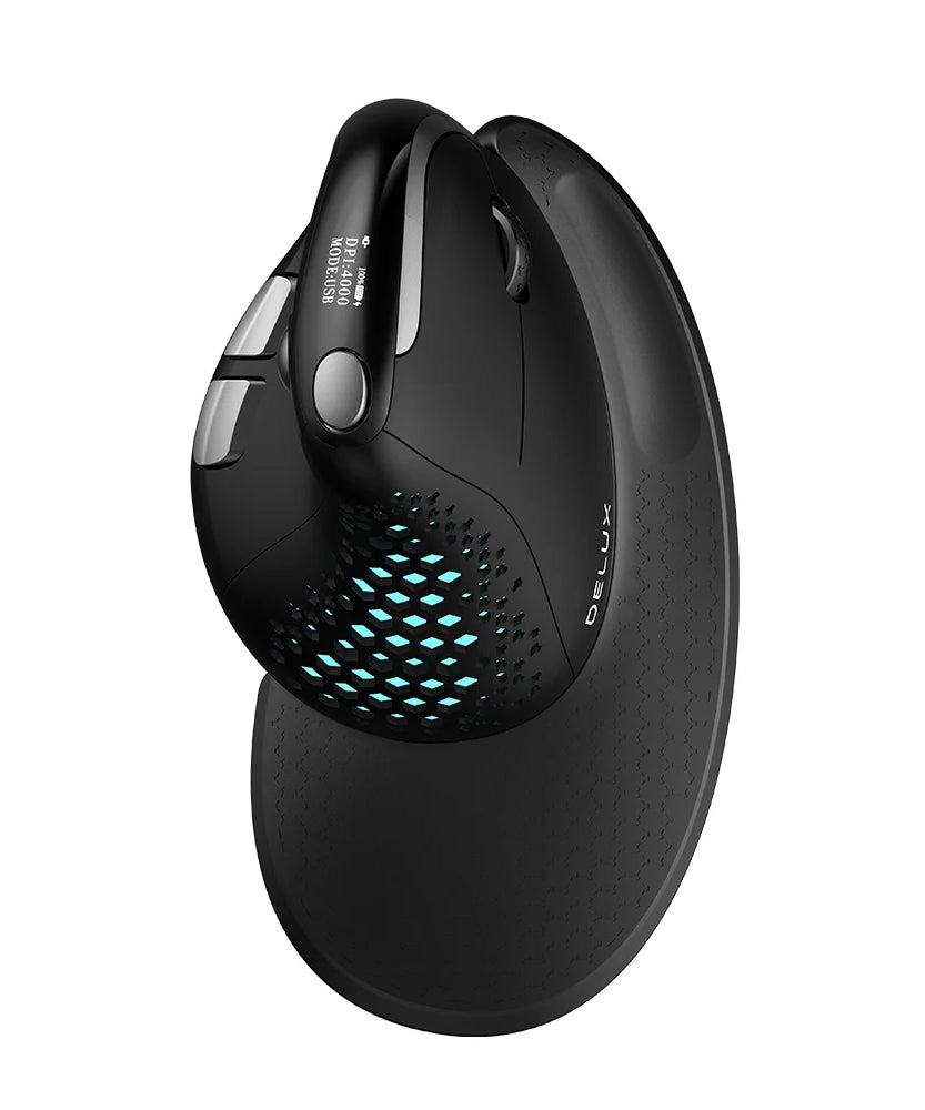 Delux Seeker M618XSD Ergonomic Vertical Mouse OLED Screen USB Wireless+BT 5.0  Rechargeable 1000hz Berichtsrate For PC Laptop