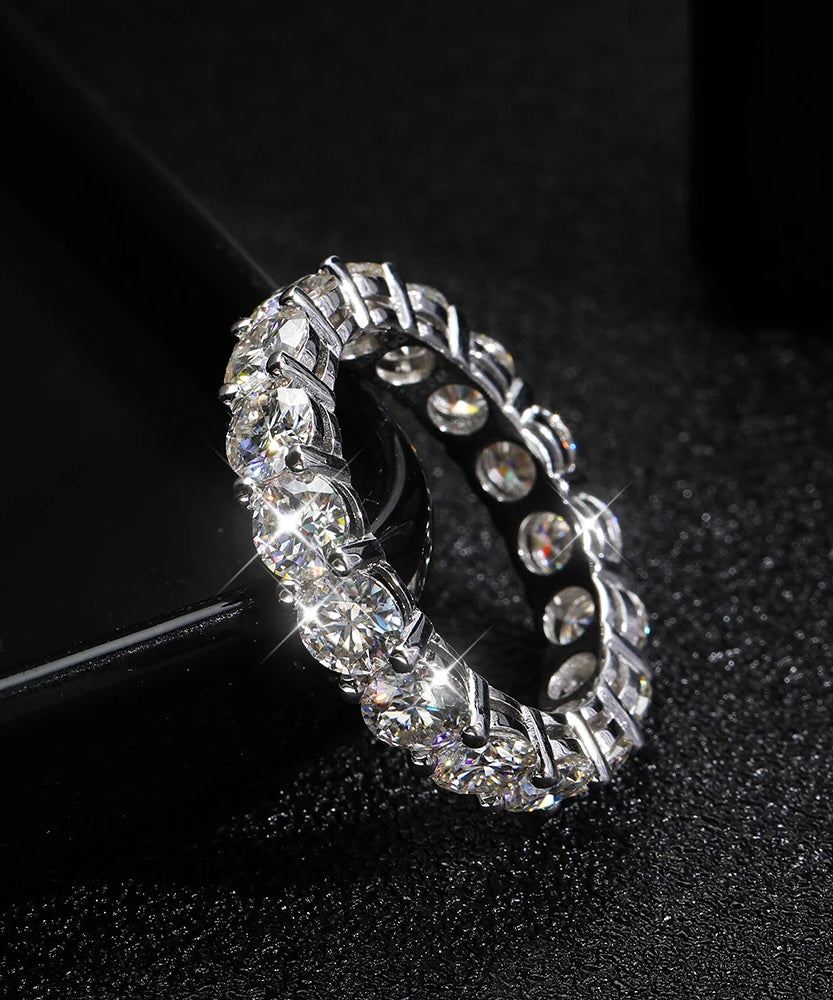 FEOBUR 7ct 5mm D Color Moissanite Ring with Certificate Women S925 Sterling Silver Full Diamond Wedding Eternity Band Jewelry