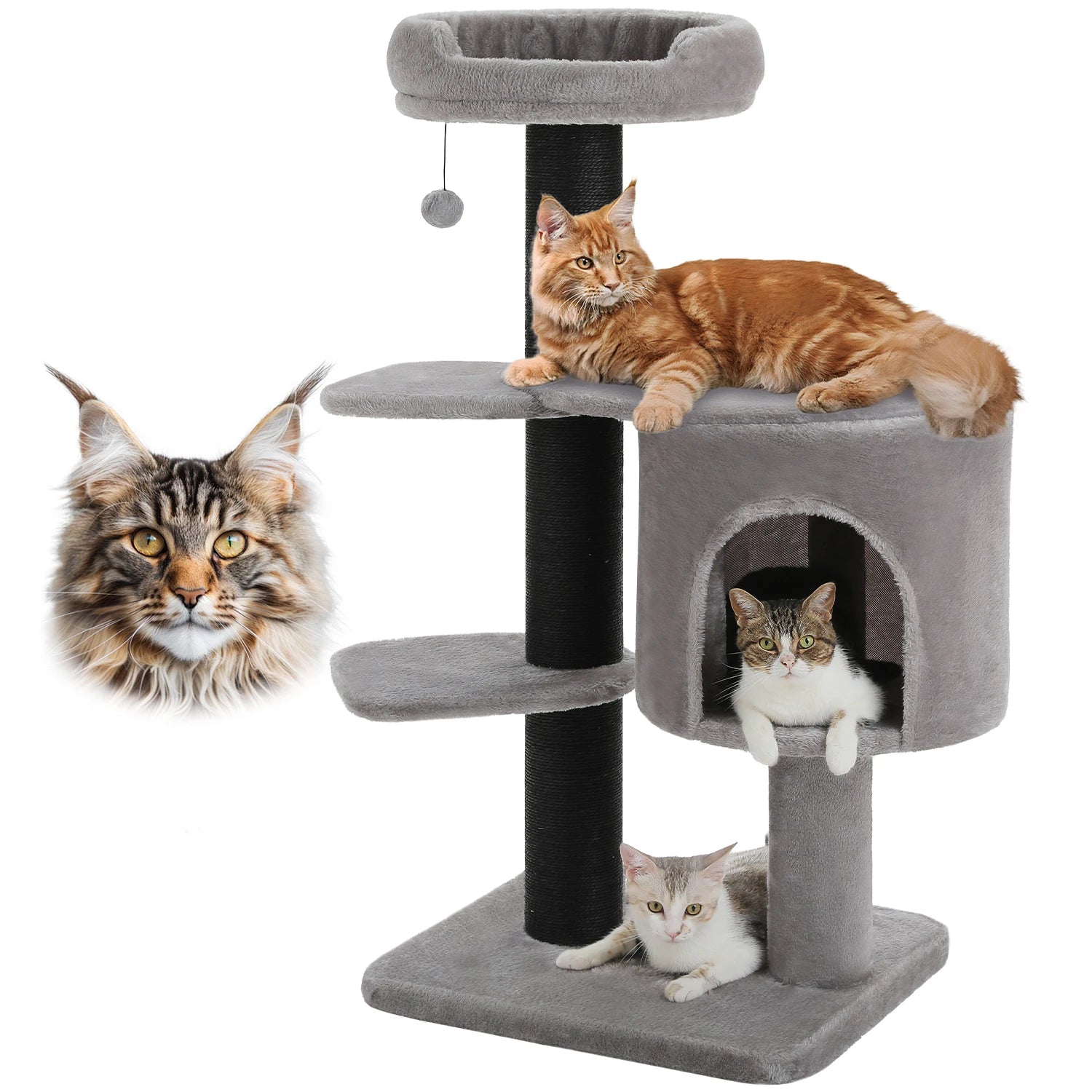 Large Cat Tree with Thick Scratching Posts, Heavy-Duty Cat Tree for Large Adult Cats, Spacious Cat Condo for Big Cats, Cat Toys