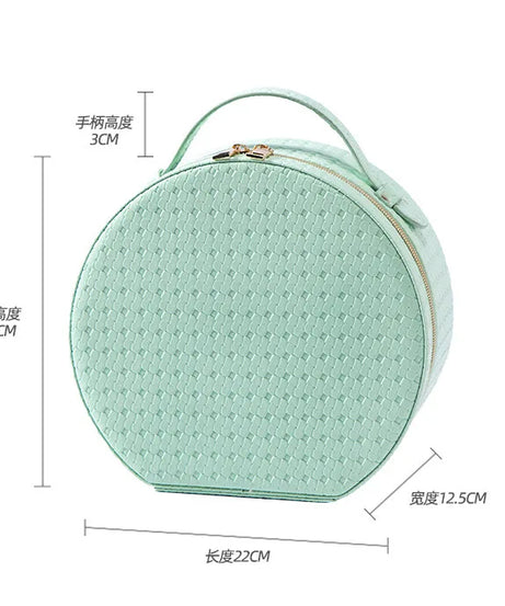 Waterproof Round Vanity Case with LED Light Mirror - Large Capacity, Portable Cosmetic Organizer Bag for Business Trips & Travel