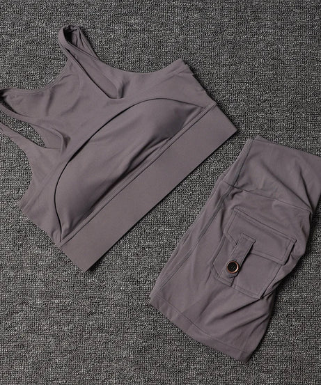 Fitness Shorts Yoga Sets Women's Tracksuit High Waist Sportswear Bra Workout Leggings Cycling Gym Shorts Sports Suit With Pocket