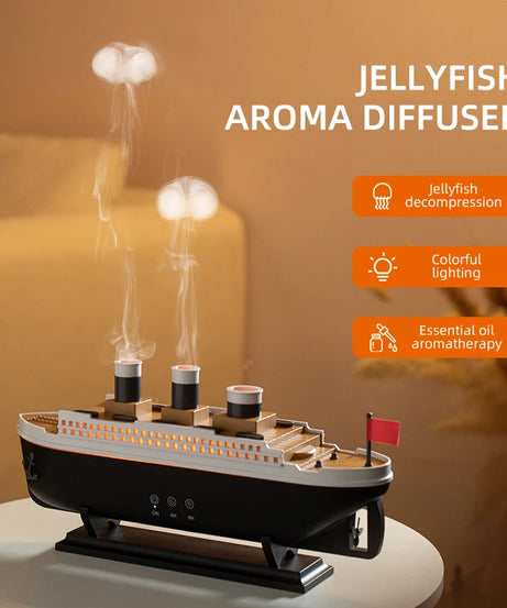 250ml Titanic Ship Model Decoration Air Humidifier Essential Oil Diffuser Jellyfish Smoke Ring Spray Aroma Diffuser For Home