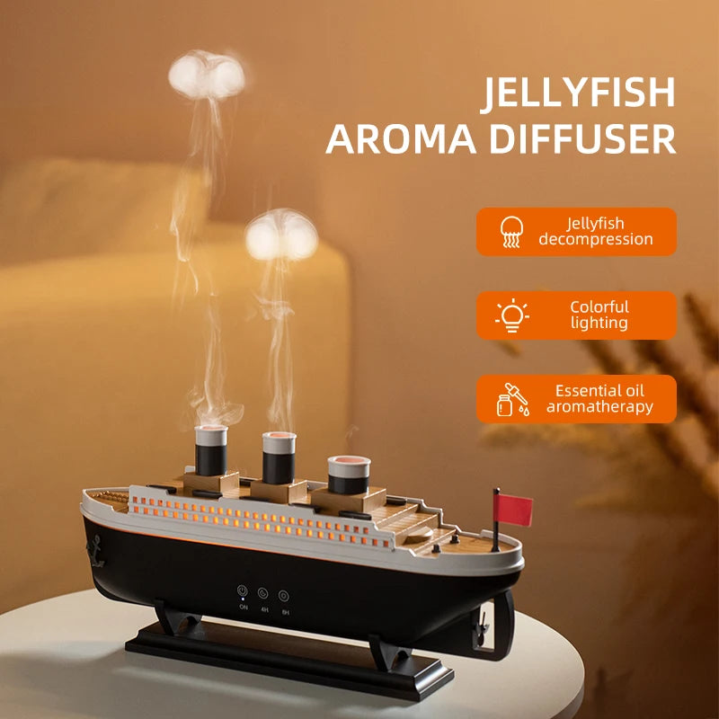 250ml Titanic Ship Model Decoration Air Humidifier Essential Oil Diffuser Jellyfish Smoke Ring Spray Aroma Diffuser For Home