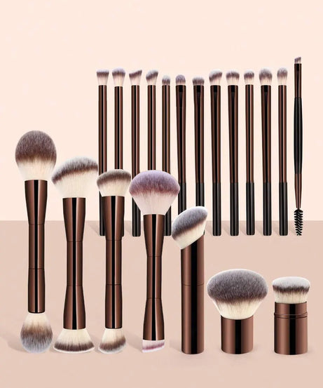 22pcs Professional Makeup Tools Set With Velvet Bag,20pcs Soft Long Aluminum Tube Makeup Brush Set+2pcs Powder Puffs Accessories