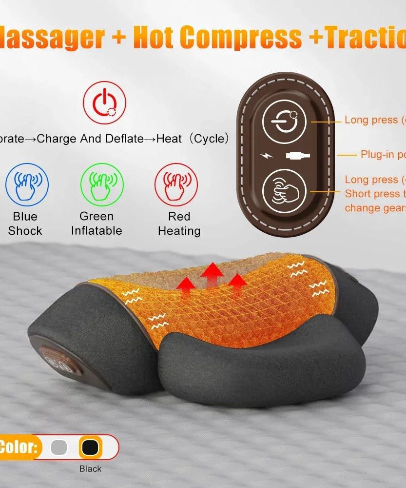 Electric Neck Massager Cervical Pillow Hot Compress Neck Stretch Heating Vibration Neck Shoulder Massage Pillow Back Traction
