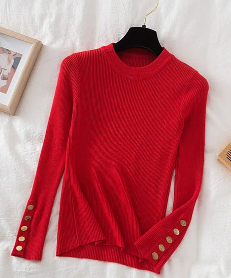 2025 women thick sweater pullovers khaki casual autumn winter button o-neck chic sweater female slim knit top soft jumper tops