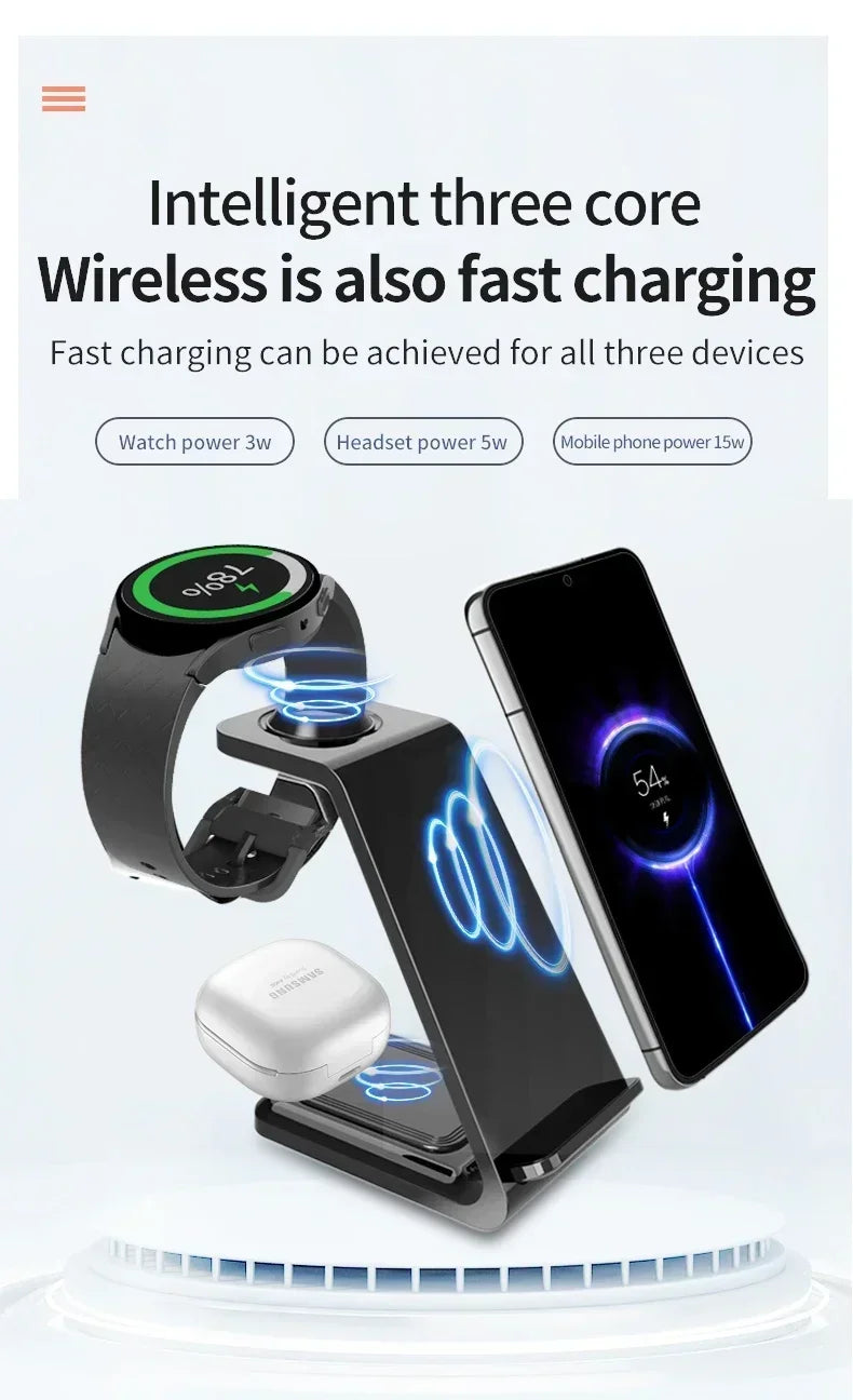 3 in 1 100W Travel Wireless Chargers For Samsung Galaxy S24/S23 Watch 7/6 Classic 5/4/3/2 Ultra Buds 3/2 Pro Plus Fast Charging