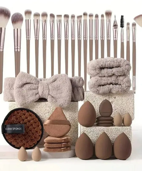 56-Piece Make up Brush Set (chocolate)- Full Face Cosmetics Kit , Eyeshadow Blending Brushes & Beauty Sponge  make up brushes