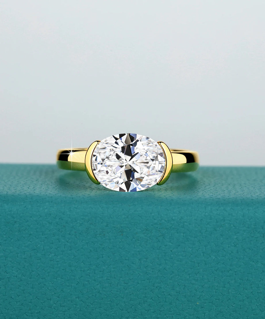 14K Gold Certified Oval Cut Moissanite Ring for Women Lab Created Diamond Engagement Wedding Yuan Bao Ring Jewelry Classic