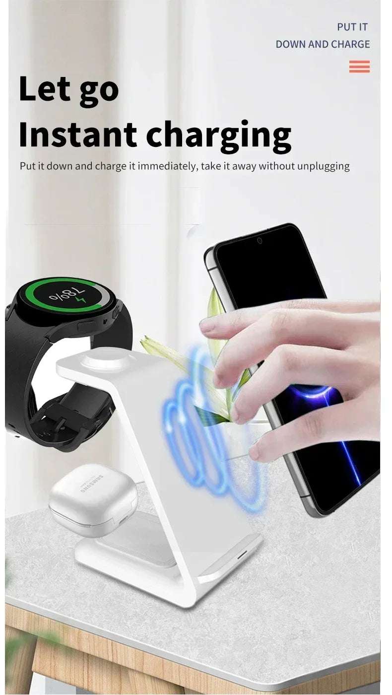 3 in 1 100W Travel Wireless Chargers For Samsung Galaxy S24/S23 Watch 7/6 Classic 5/4/3/2 Ultra Buds 3/2 Pro Plus Fast Charging