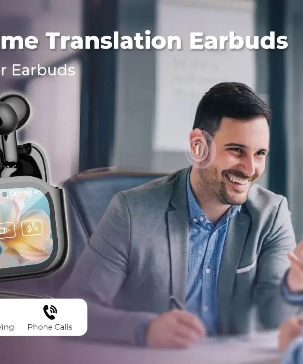 Real Time Translators Headphones with Touch Screen 144 Languages Translation Bluetooth 5.4 Earbuds Noise Cancelling Headset
