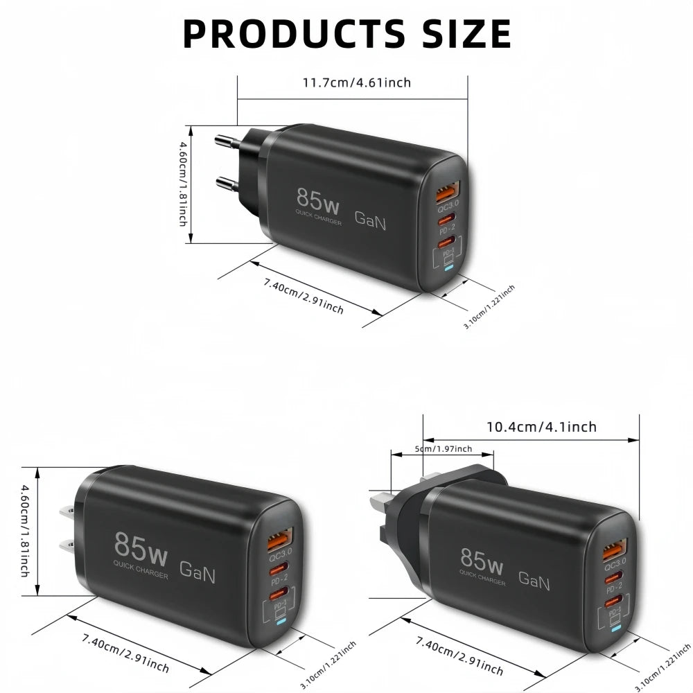 Real 85W GaN USB Type C Charger QC3.0 Quick Charge PPS PD 65W 30W Fast Charging For iPhone 15 14 Pro MacBook Laptop Ipad Samsung