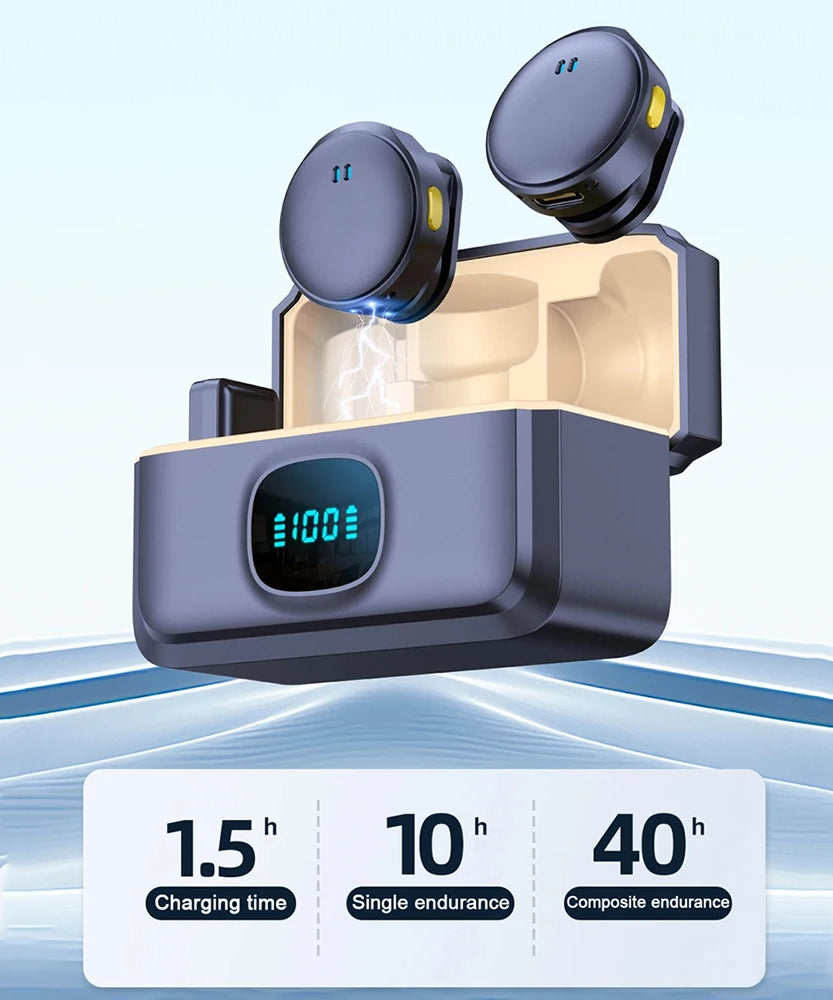 Lavalier Microphone 2.4GHz Wireless Microphone Magnetic Suction Microphone With Charging Case For Video Recording Plug and Play