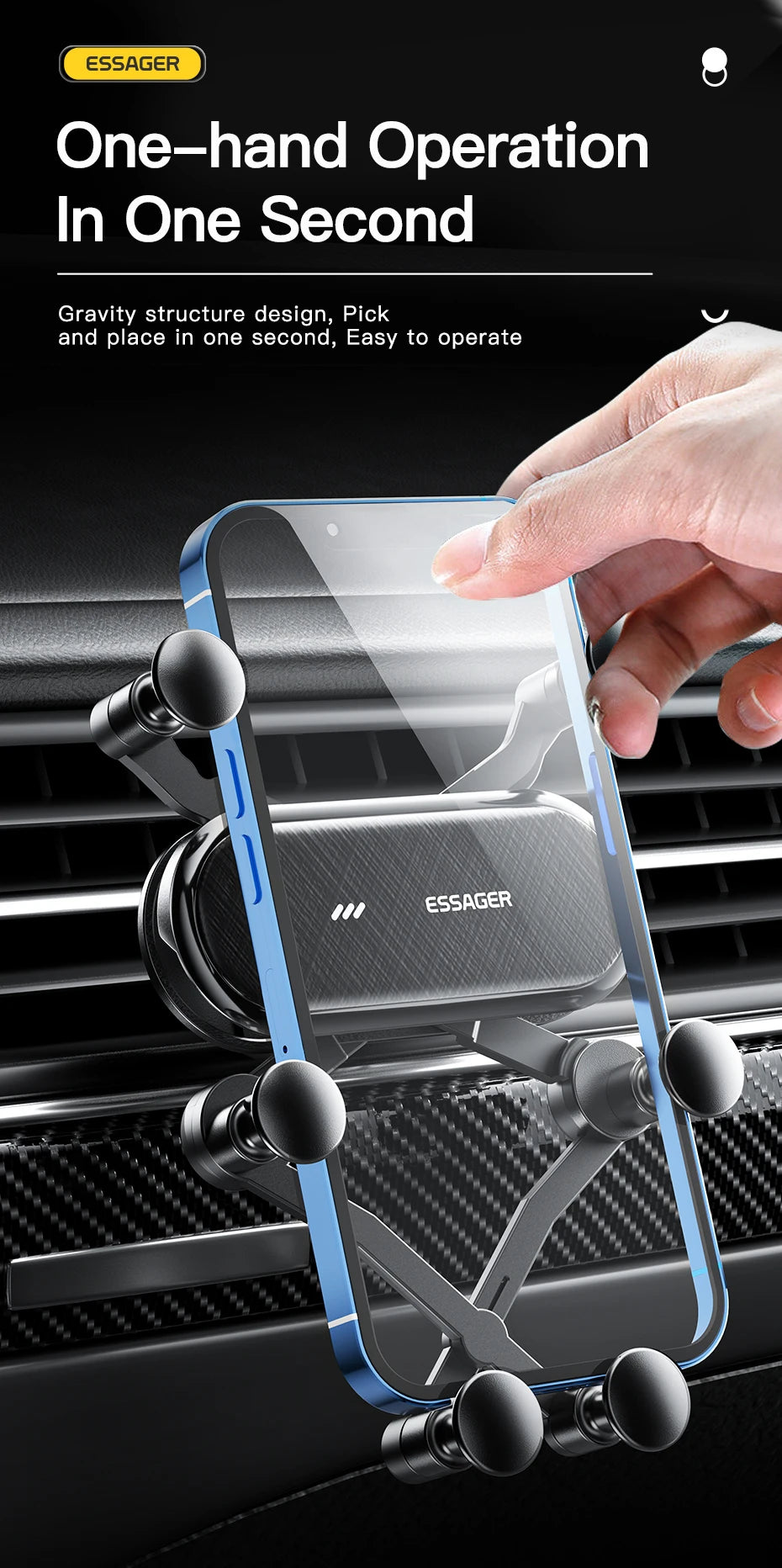 Essager Gravity Car Phone Holder Air Vent Clip Mount Stand GPS SmartPhone Support For iPhone 13 12 Pro Max Xiaomi Huawei Samsung