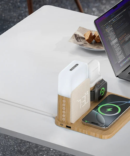 7-in-1 MagSafe Alarm Clock Charger-Wireless Station for iPhone 12-16/Samsung/Xiaomi/Huawei/Apple Watch/AirPods with Night Light