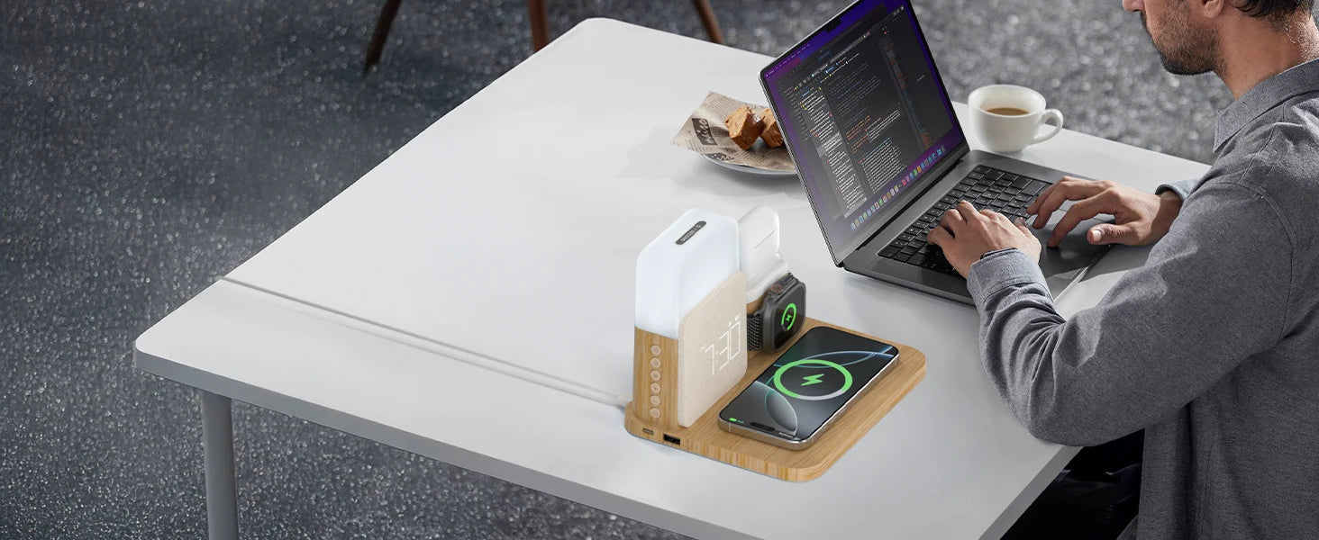 7-in-1 MagSafe Alarm Clock Charger-Wireless Station for iPhone 12-16/Samsung/Xiaomi/Huawei/Apple Watch/AirPods with Night Light