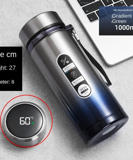 800ML-1L Stainless Steel Thermos Bottle 304 Tea Bottle Car Vacuum Bottle with LED Temperature Display Portable Drinking Cup