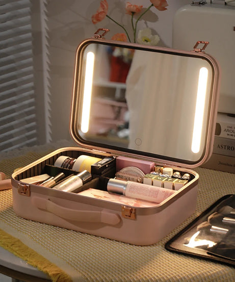 Lighted Makeup Case with Mirror - Portable Travel Makeup Organizer with LED Mirror, 3 Light Settings, Rechargeable Makeup Bag w