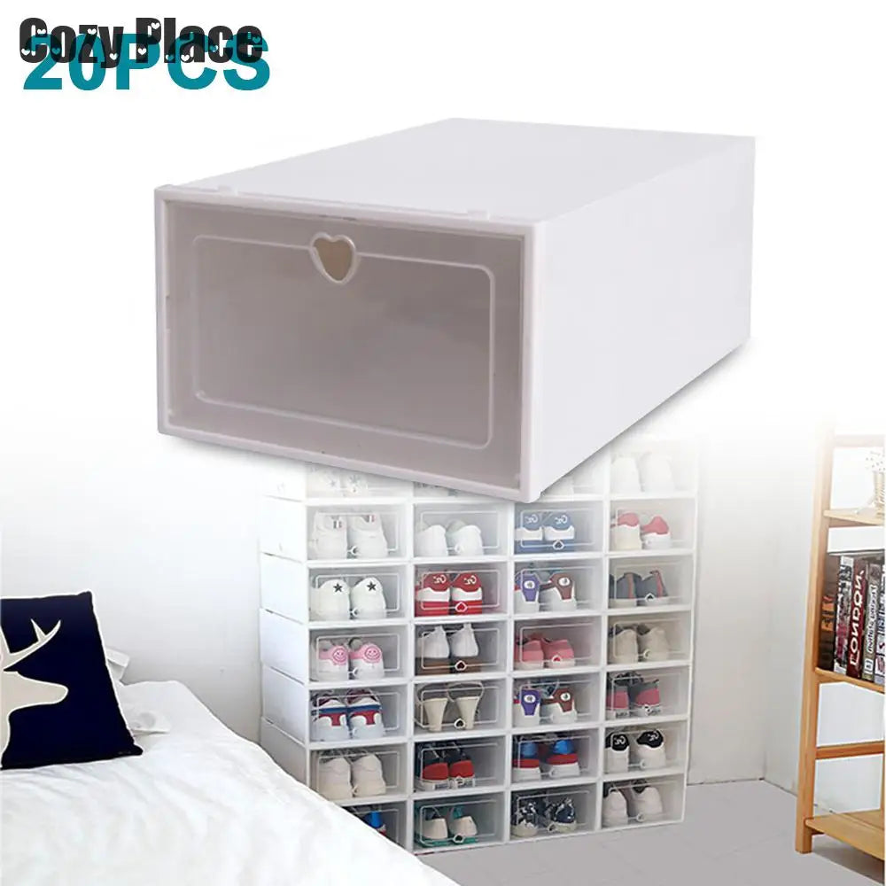 20pcs Shoes Transparent Cabinet Organizer System Stackable Plastic Sneaker Display Case Storage Box Shoe Rack