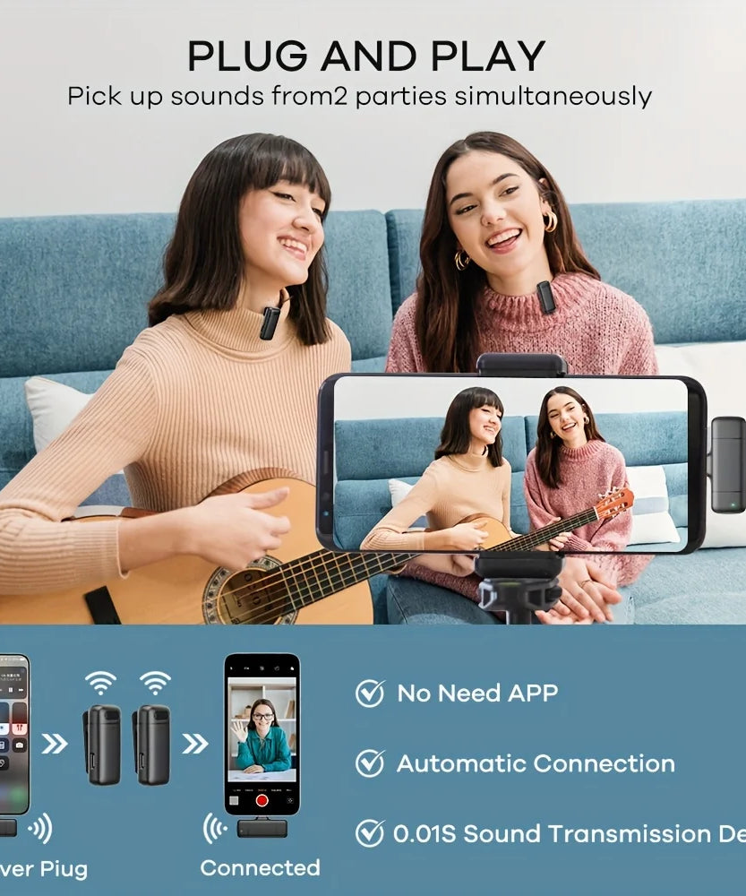 Wireless Lavalier Microphone with Charging Case Windproof Fleece Suitable for Phones Laptop Devices with Noise canceling MIC