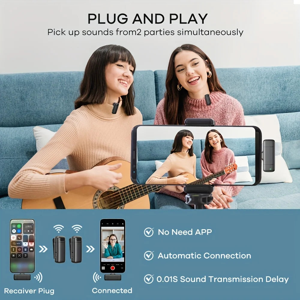 Wireless Lavalier Microphone with Charging Case Windproof Fleece Suitable for Phones Laptop Devices with Noise canceling MIC