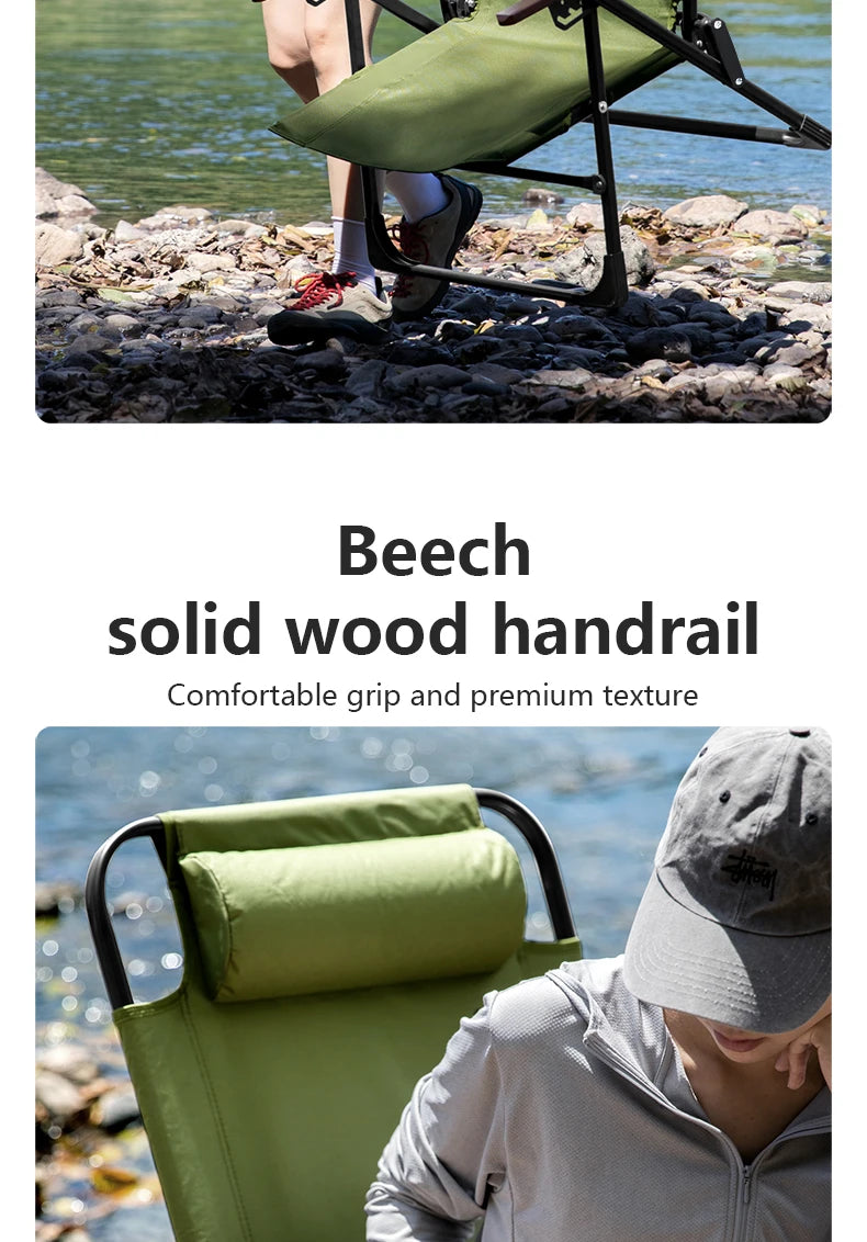 BSWOLF Camping Folding Chair Adjustable Armrest Portable Relaxing Chair With Detachable Pillow for Beach Travel Hiking