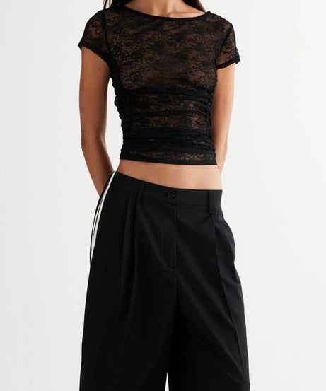 Women Lace Sexy Y2k Basics Minimalist Tanks Camis T-shirt Crew Neck Short Sleeve See-through Summer Tops for Club Party