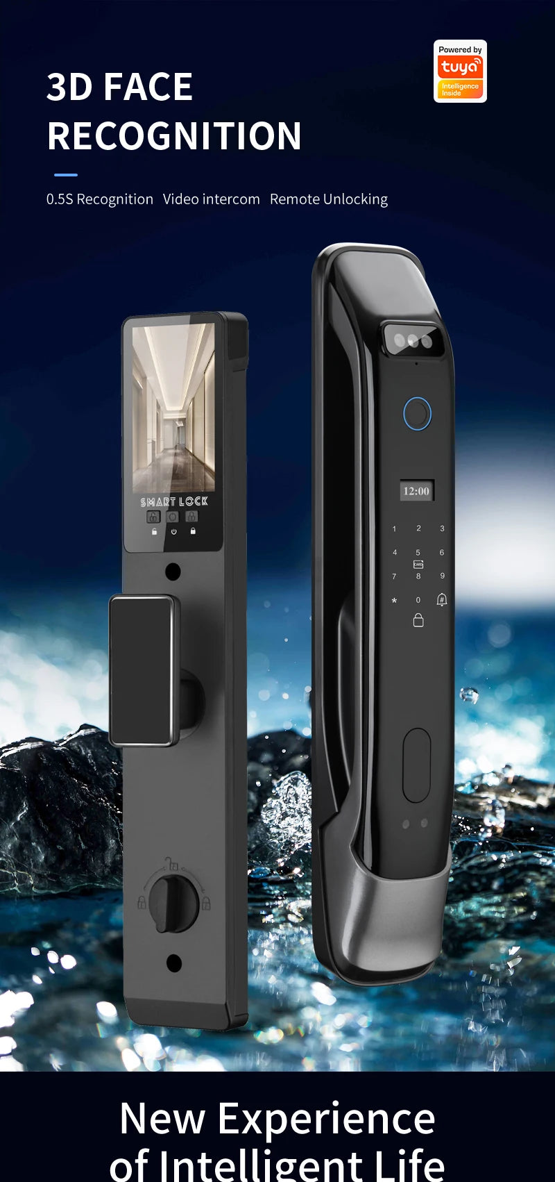 3D Real-time Intercom Face Recognition Digital Door Lock With Camera FIngerprint Password Unlock Keyless Electronic Door Lock