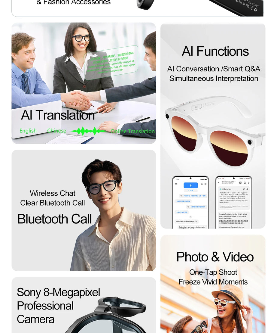 2026 New 4K HD AI Smart Glasses Men 800W Pixel Camera Bluetooth Call 4GB WIFI Transmission Voice Assistant Smart Glasses Women