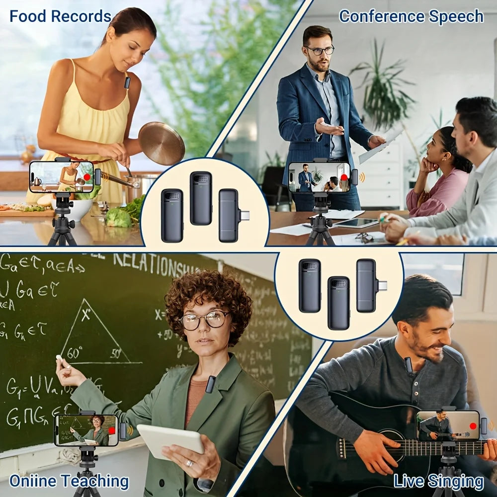 Wireless Lavalier Microphone with Charging Case Windproof Fleece Suitable for Phones Laptop Devices with Noise canceling MIC