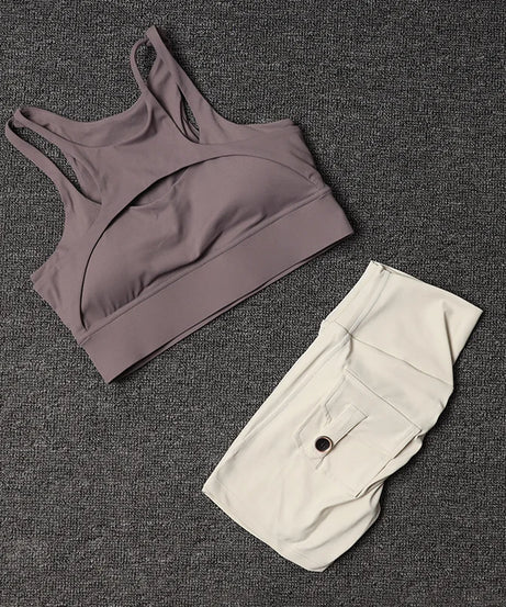 Fitness Shorts Yoga Sets Women's Tracksuit High Waist Sportswear Bra Workout Leggings Cycling Gym Shorts Sports Suit With Pocket