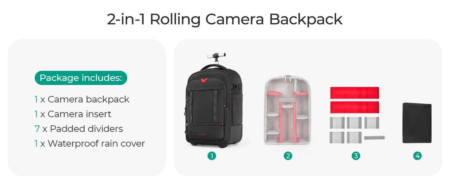 BAGSMART Rolling Camera Bag Photographer Backpack for DSLRs Professional Roller Photo Bags Photographic Rolling Travel Suitcase