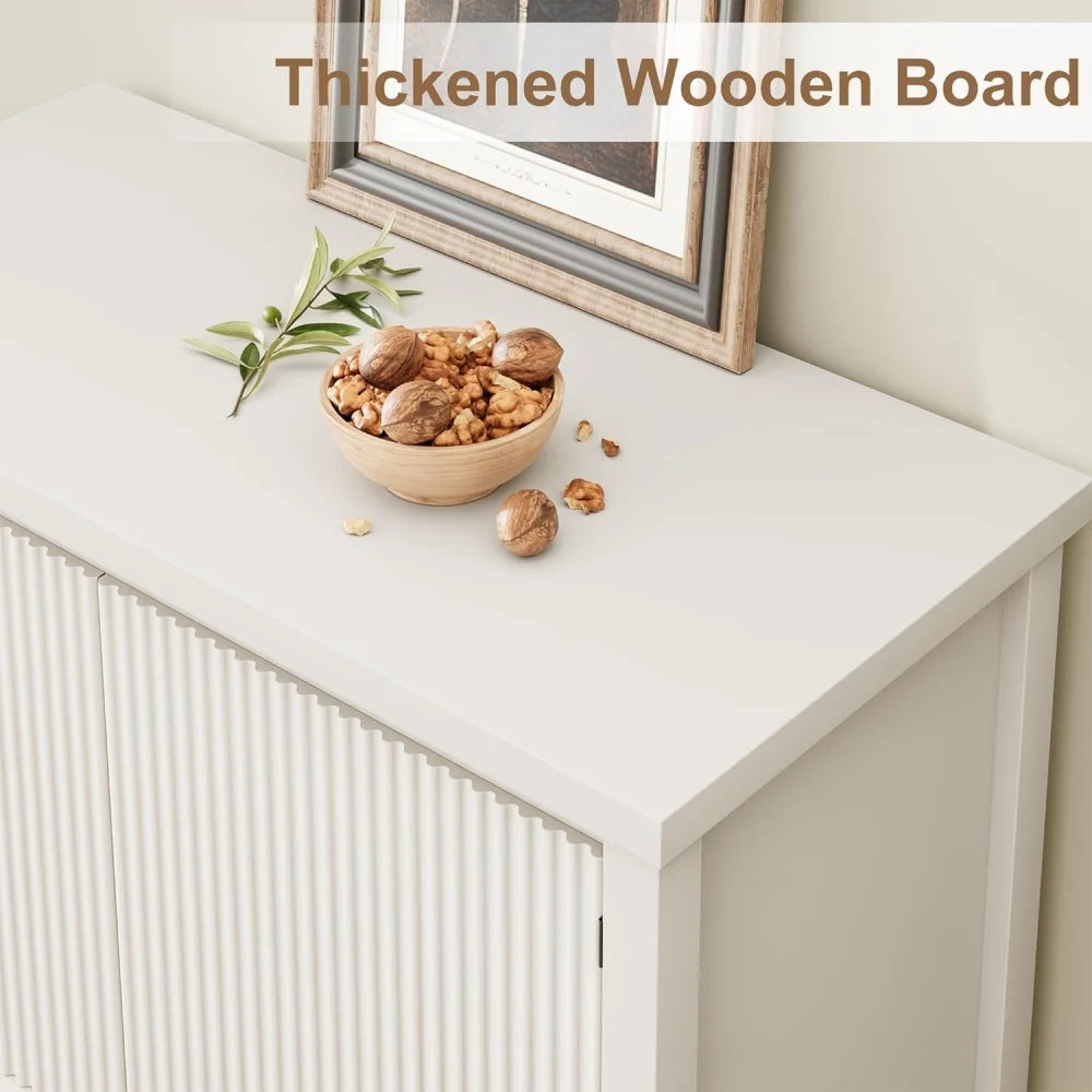 Coffee Bar Cabinet Storage Cabinet with 2 Wave Panel Doors Entryway Table with Storage Shelf Buffet Sideboard for Kitchen Hallwa