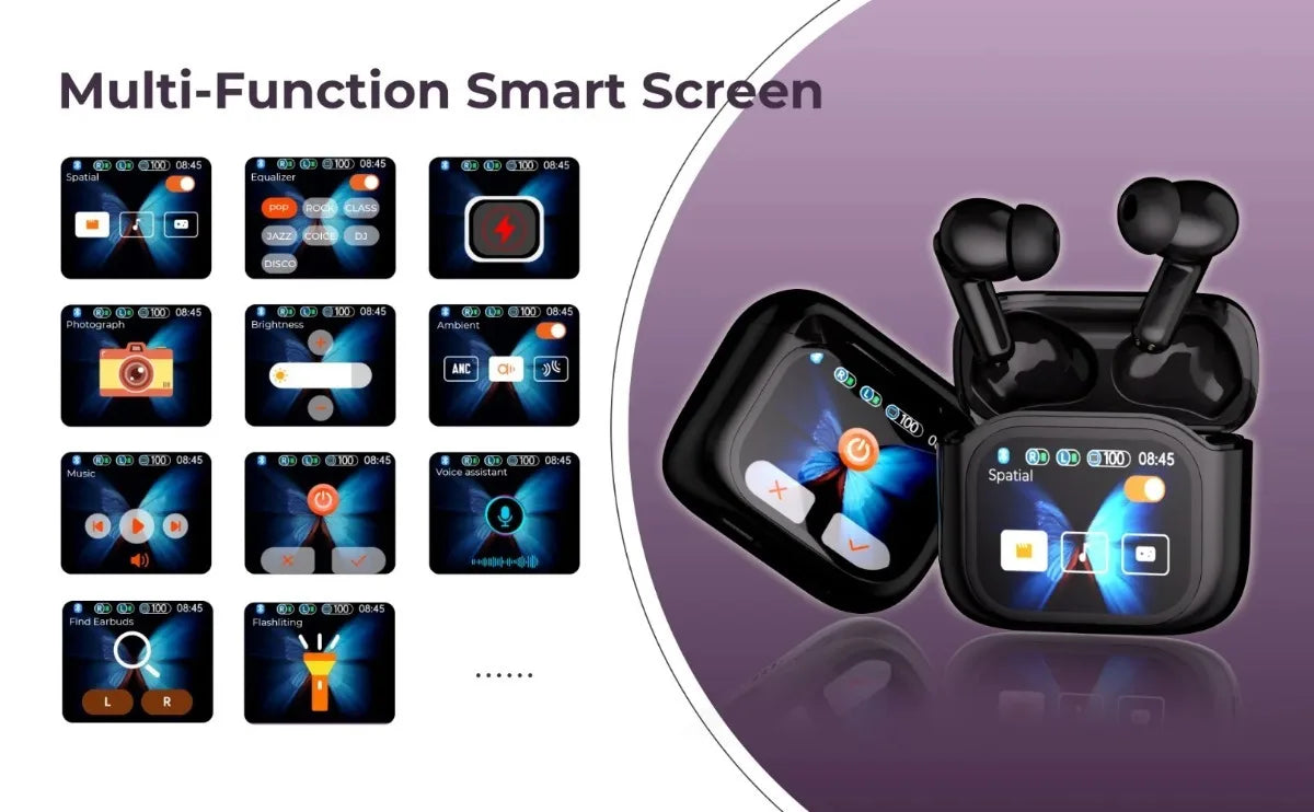 Real Time Translators Headphones with Touch Screen 144 Languages Translation Bluetooth 5.4 Earbuds Noise Cancelling Headset