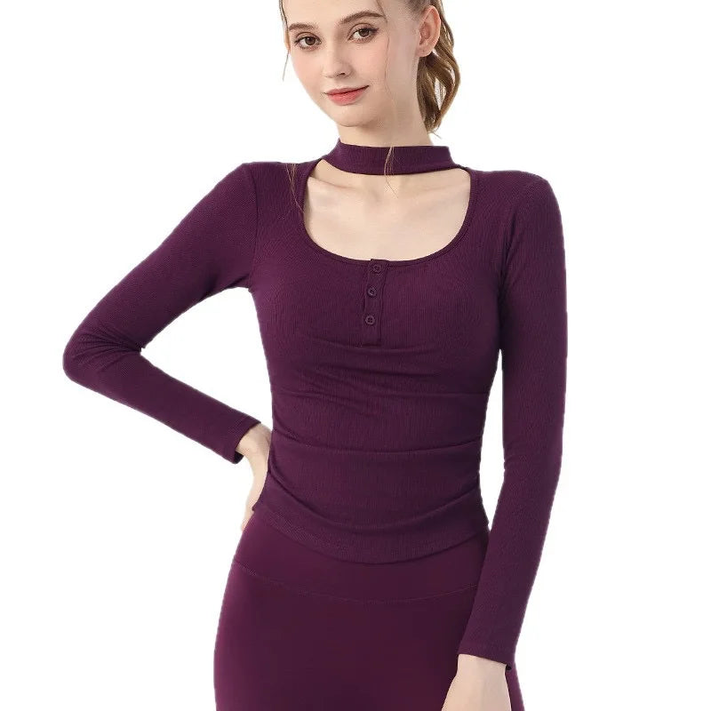 Gym Women Sports Tops Yoga Fitness Long Sleeves Breathable Comfort Workout Clothing Running Gym Pilates Yoga Shirts with Chest