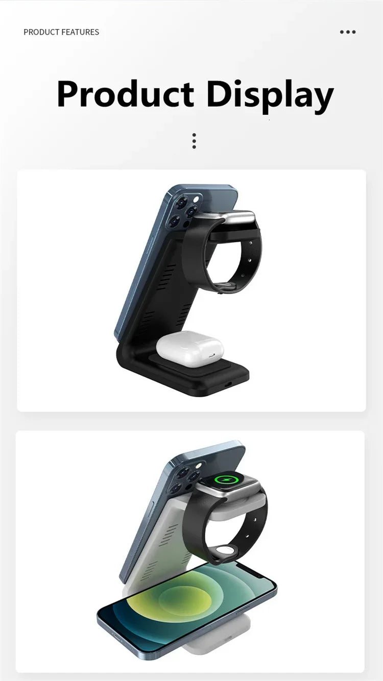 3 In 1 Wireless Charger Stand 30W Fast Charging Station for iPhone 16 15 14 13 12 11 iWatch 10/9/8/7 Ultra Airpods Phone Holder