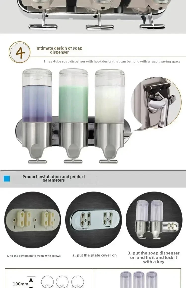 Soap Dispenser Wall-Mounted Large-Capacity Shower Gel Box Bathroom Hand Washer Transparent