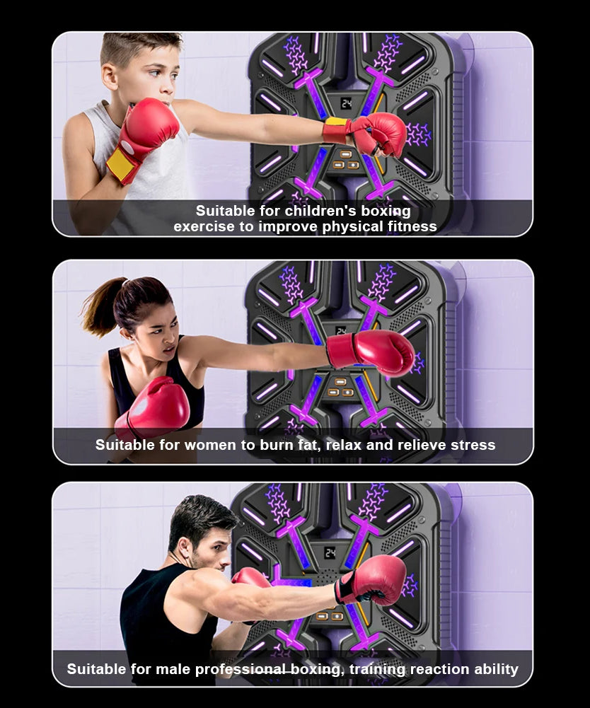 Smart Bluetooth Music Boxing Machine Boxing Wall Target Adjustable Speed Dynamic Light Boxing Machine Wall-Mounted for Adults