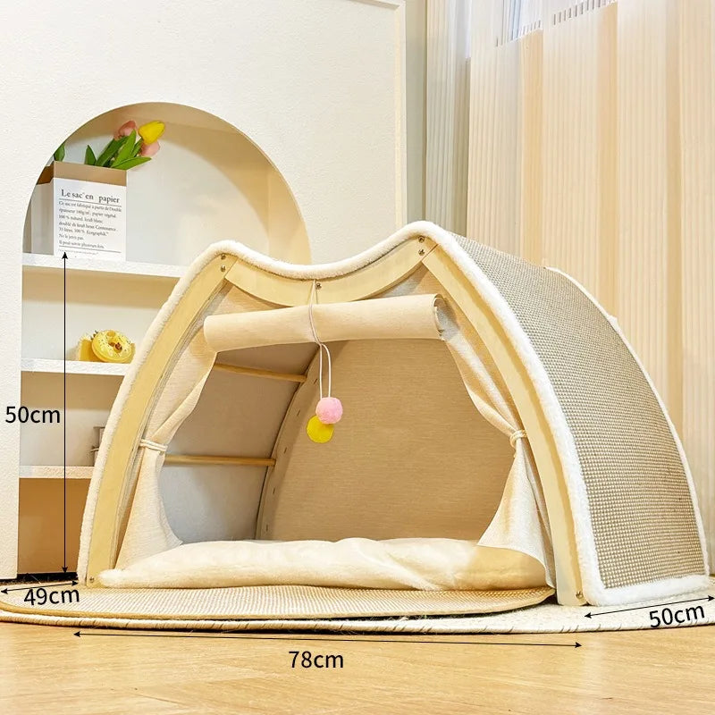 Warmth Enclosed Wooden  Scratching Board Large Villa Sle  House for All Seasons Indoor Pet elter  Tent Dog Bed