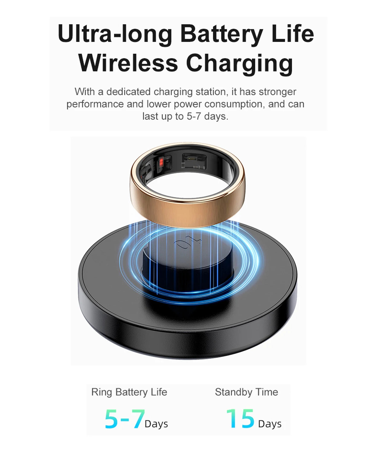 Uhoofit R10 Smart Ring with Charging Case Men Women Health Heart Rate Sleep Monitor IP68 & 5ATM Waterproof Multi-sport Mode