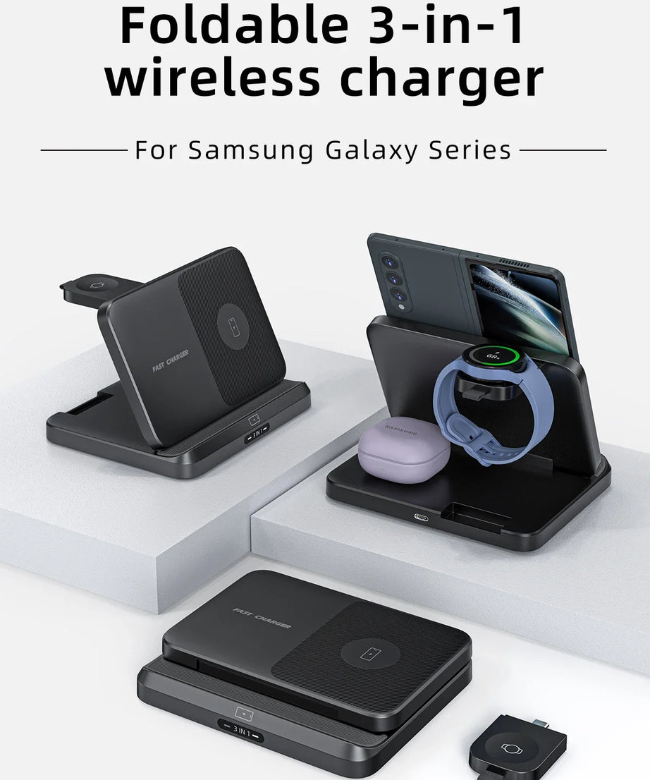 3 in 1 Wireless Charger Stand For Samsung Z Fold Zflip5 S24 S23 Ultra Galaxy Watch 6 5 Buds2 Foldable Fast Charging Dock Station