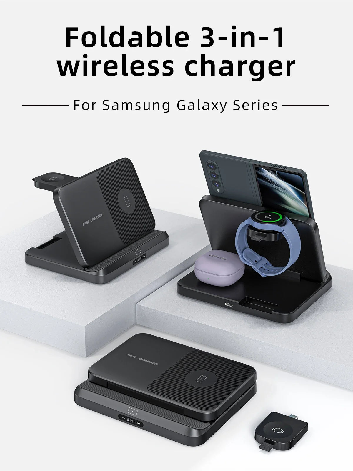 3 in 1 Wireless Charger Stand For Samsung Z Fold Zflip5 S24 S23 Ultra Galaxy Watch 6 5 Buds2 Foldable Fast Charging Dock Station